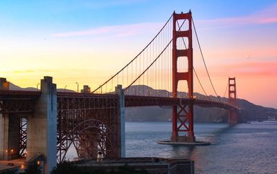 Golden gate bridge against sky during sunset