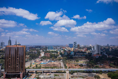 High angle view of cityscape against sky