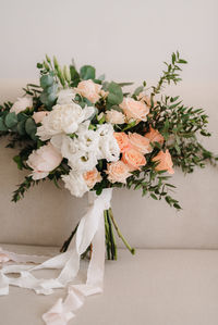 Close-up of white flower vase on table