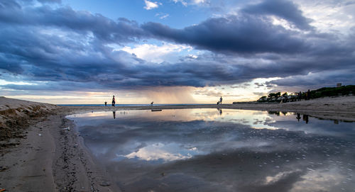 Scenic view of beach against sky during sunset