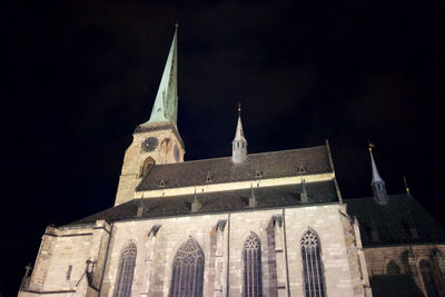 Low angle view of temple against sky at night