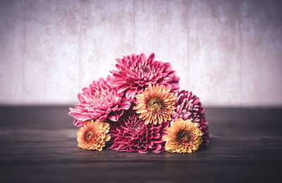 Close-up of pink flower on table