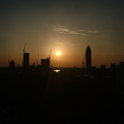 Silhouette of city at sunset