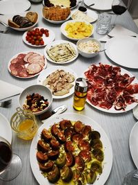 High angle view of food on table