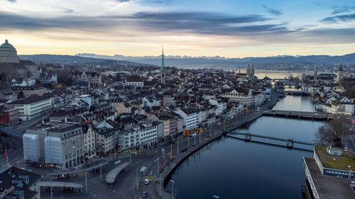 High angle view of buildings in city
