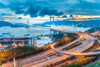 High angle view of bridge over city