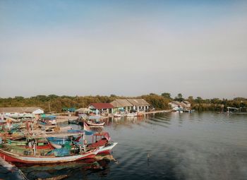 Boats moored in marina