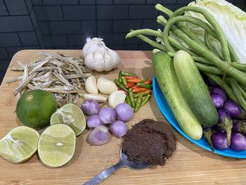 Fruits and vegetables on cutting board