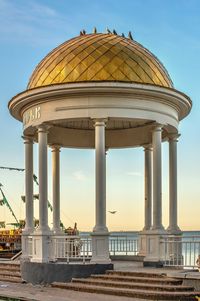 Alcove on the embankment of the sea of azov in berdyansk, ukraine, in an early summer morning