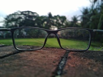 Close-up of eyeglasses on sunglasses