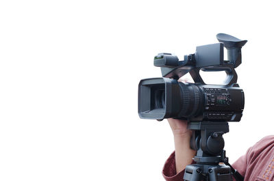 View of camera against white background