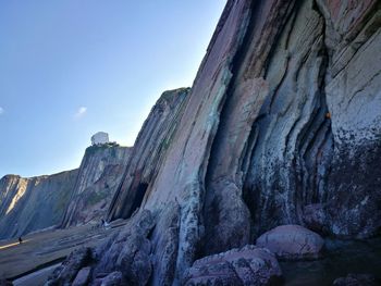 Low angle view of rock formation against clear sky