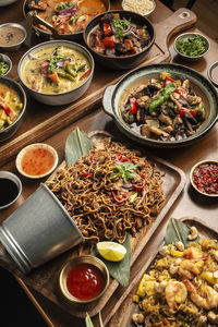 High angle view of food on table