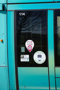 Information sign on glass window