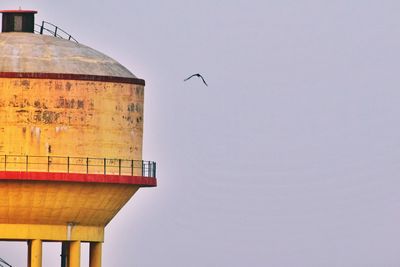 Low angle view of bird flying against clear sky