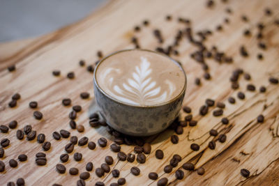 Close-up of coffee cup on table