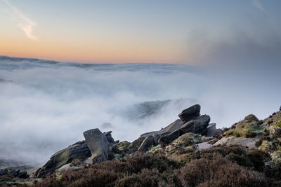 Temperature inversion at the roaches n the staffordshire, peak district national park, uk.