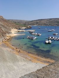 High angle view of beach against clear sky