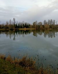 Scenic view of lake against sky