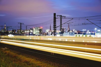 Train on railroad track at night