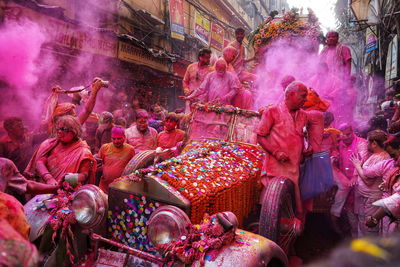 Celebration of colors. people of kolkata are celebrating holi festival on the street of kolkata.