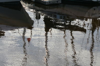 Boats moored in water