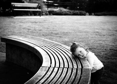 Boy on bench in park