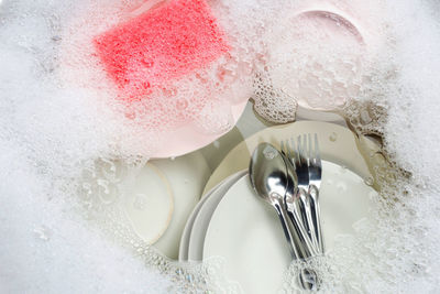 High angle view of bubbles in container