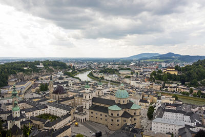 High angle view of buildings in city