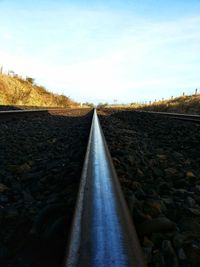 Surface level of railroad tracks against sky