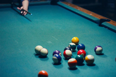 Close-up of multi colored balls on table