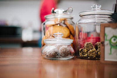 Close-up of glass of jar on table