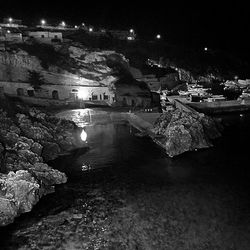 Illuminated buildings at night