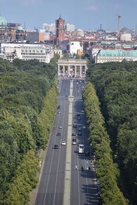 High angle view of road passing through city