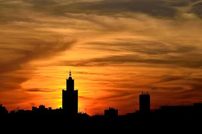 Silhouette buildings against sky during sunset
