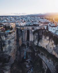 High angle view of buildings in city