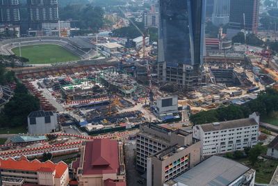 High angle view of buildings in city