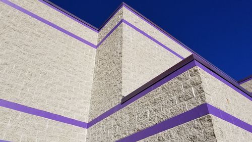 Low angle view of building against clear blue sky