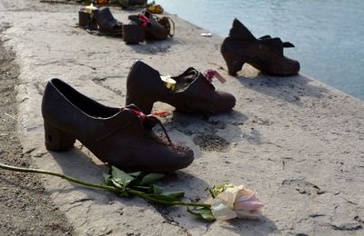 High angle view of shoe sculpture by danube 