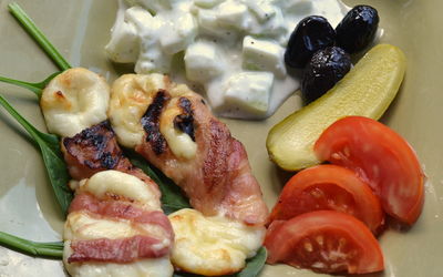 High angle view of fruits in plate