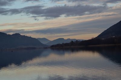 Scenic view of lake against sky during sunset