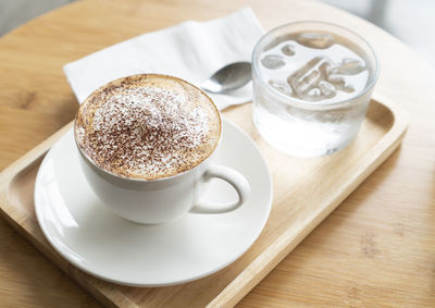 High angle view of coffee on table