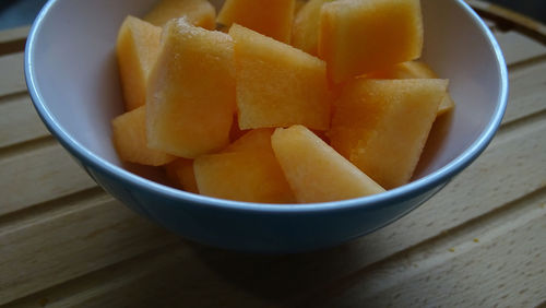High angle view of dessert in bowl on table
