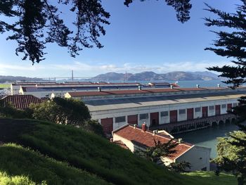 High angle view of townscape against sky
