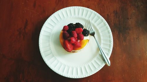 High angle view of cake in plate