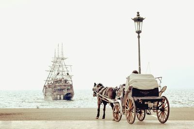 Bicycles parked on the sea