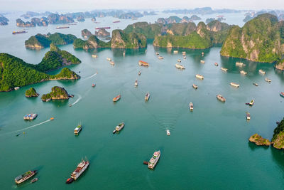 Aerial view of ships on seascape