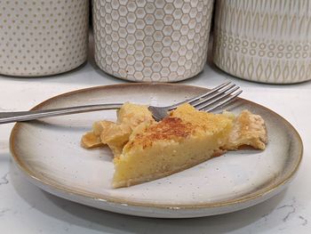 Close-up of dessert in plate on table