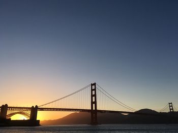 View of suspension bridge at sunset