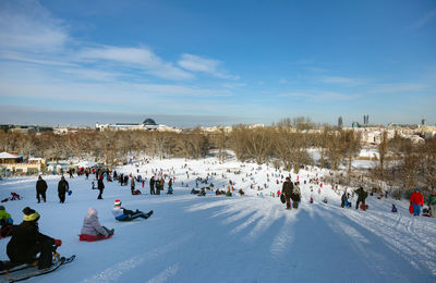 People at town square during winter